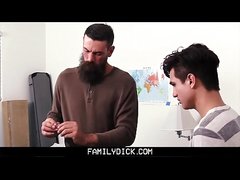 FamilyDick - Daddy teaches virgin stepson to suck and fuck