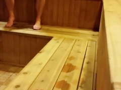 Str8 spy guy in sauna poking out